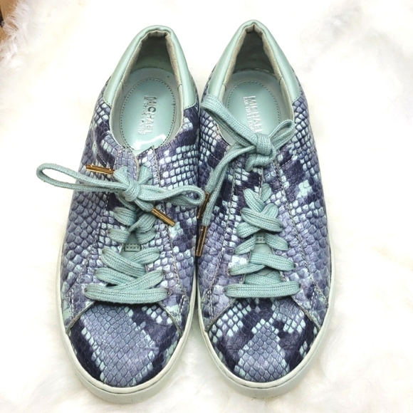 Michael Kors Snake Skin embossed leather sneakers mint green gray 7 - Picture 1 of 8